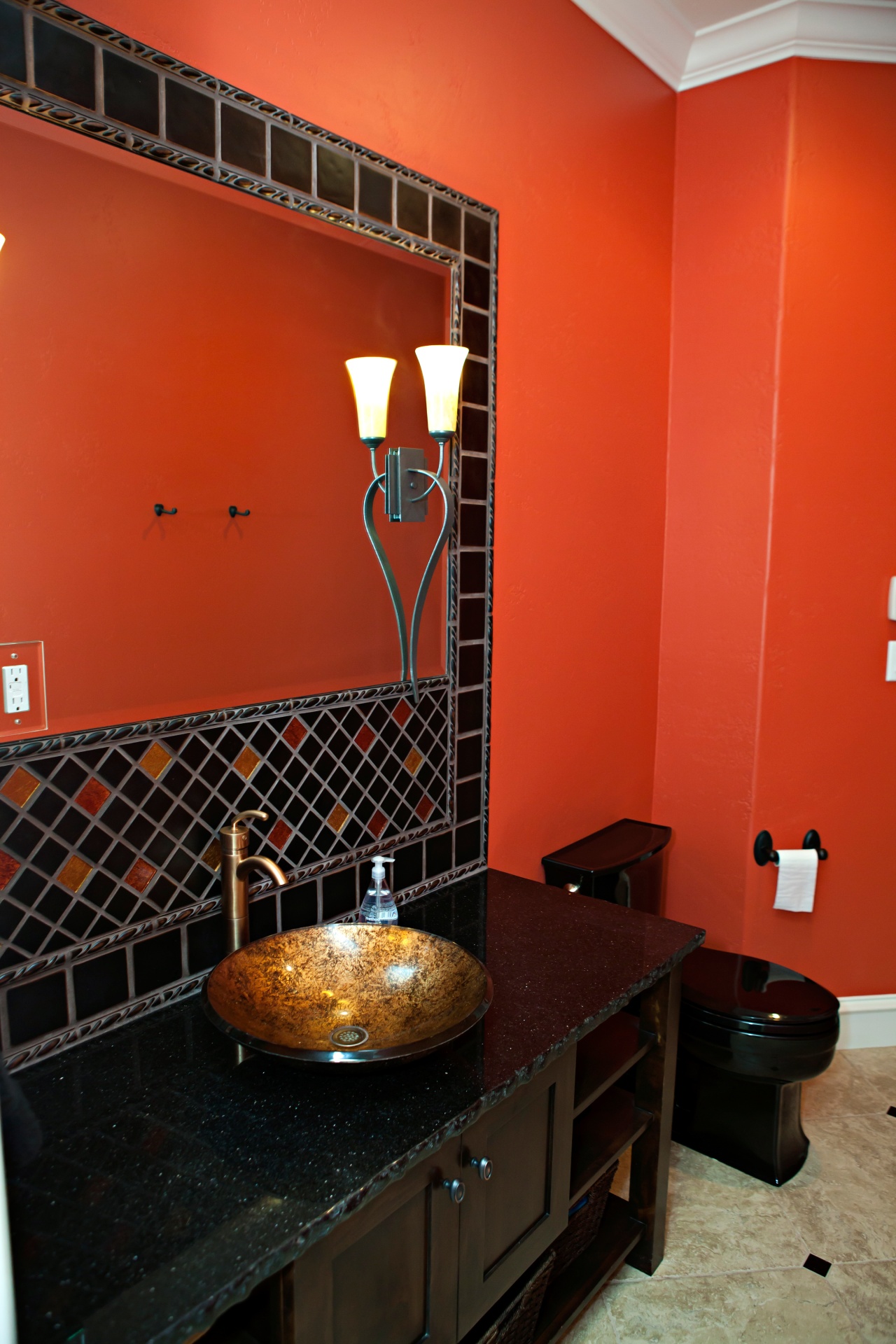 red painted bathroom