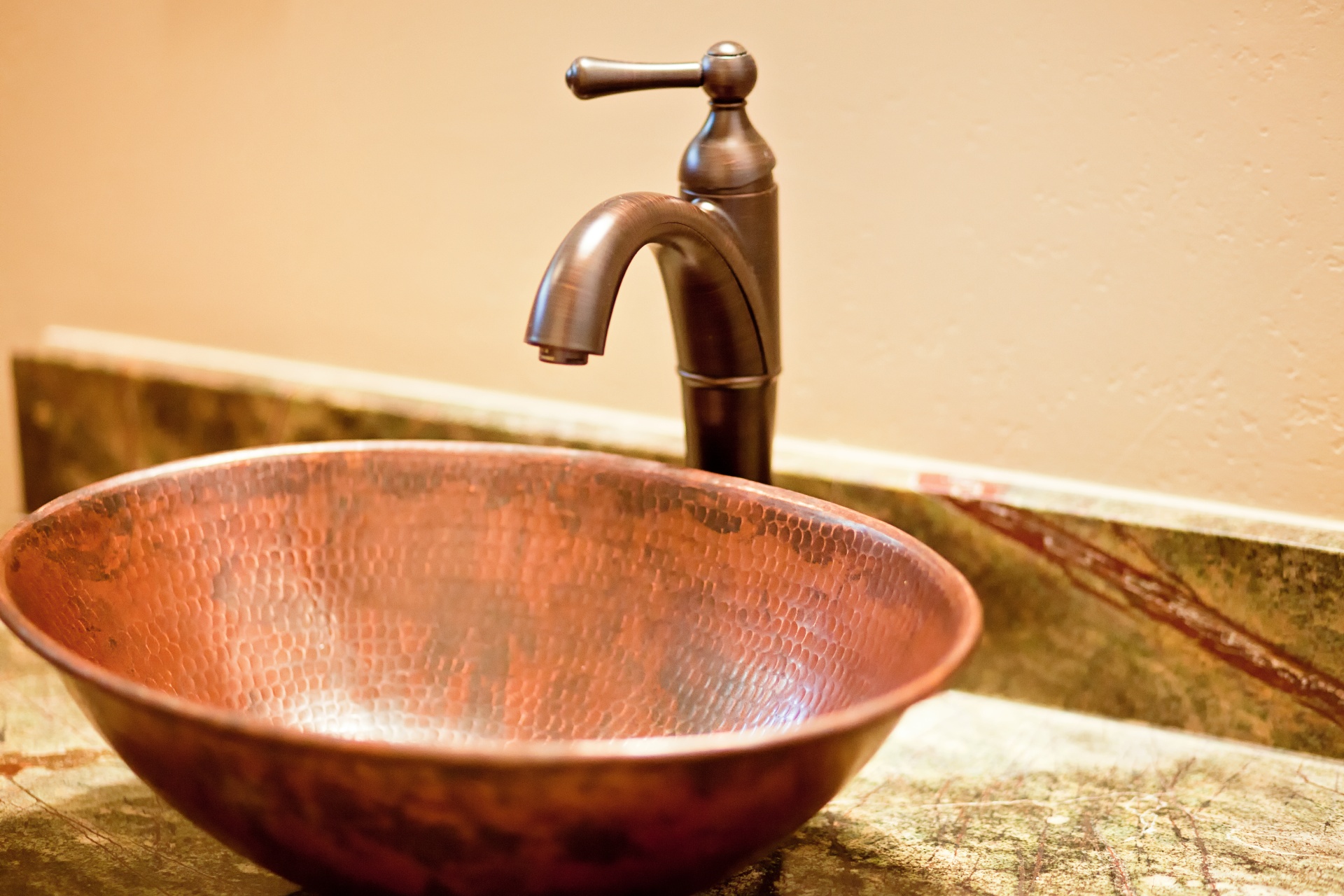 classic sink with brown faucet
